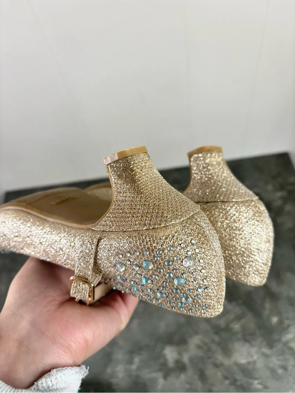 Girls Spot On Sparkly Kitten Heel Party Shoes gold rhinestone silver shimmer 2
